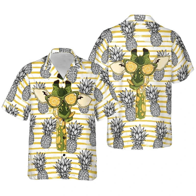Striped Giraffe Pineapple Hawaiian Shirt For Men/Women
