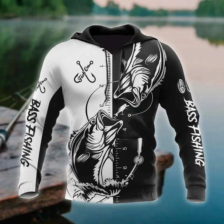 Bass Fishing Tattoo The Rule Black And White Hoodie Unisex