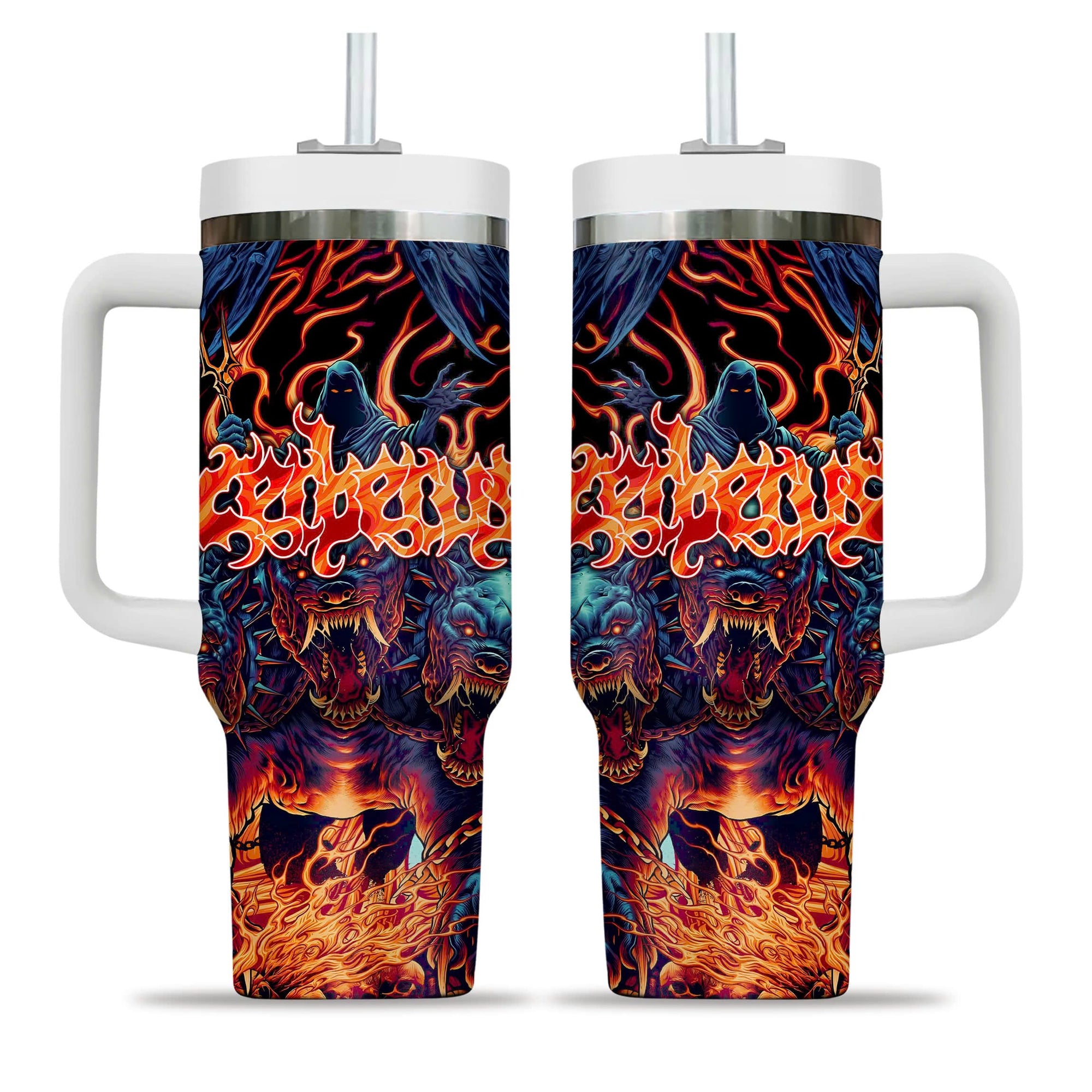 Cerberus Flame Design Halloween Vibes Handle With Tumbler – Size 40oz - TH02