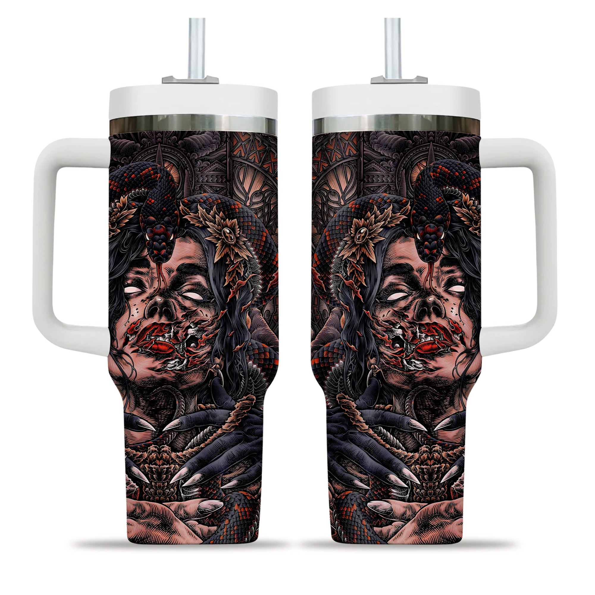 Fallen Angel Design Halloween Vibes Handle With Tumbler – Size 40oz - TH02