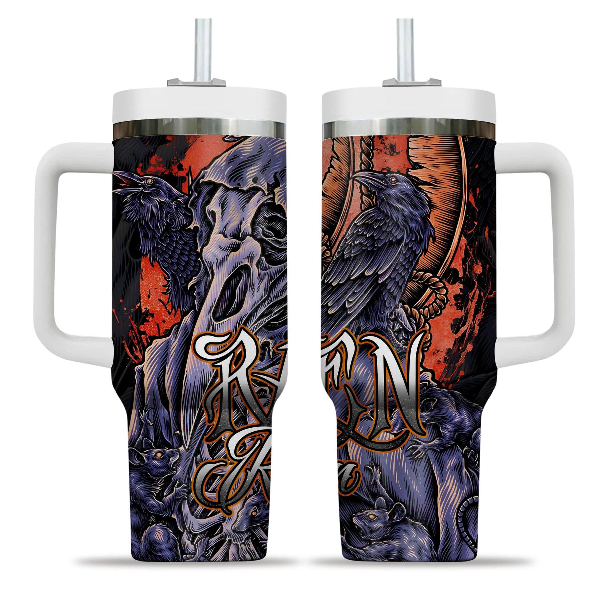 Raven Requiem Design Halloween Vibes Handle With Tumbler – Size 40oz - TH02