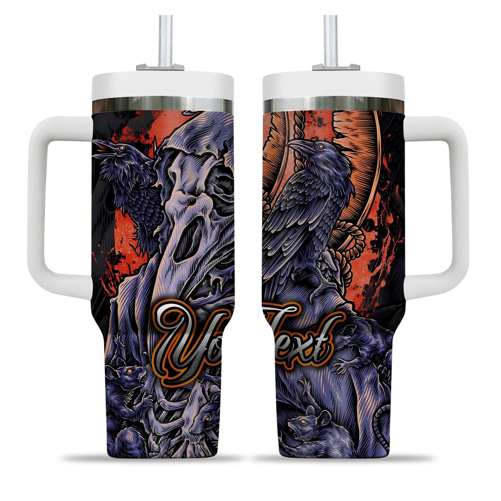 Personalised Raven Requiem Design Halloween Vibes Handle With Tumbler – Size 40oz - TH02