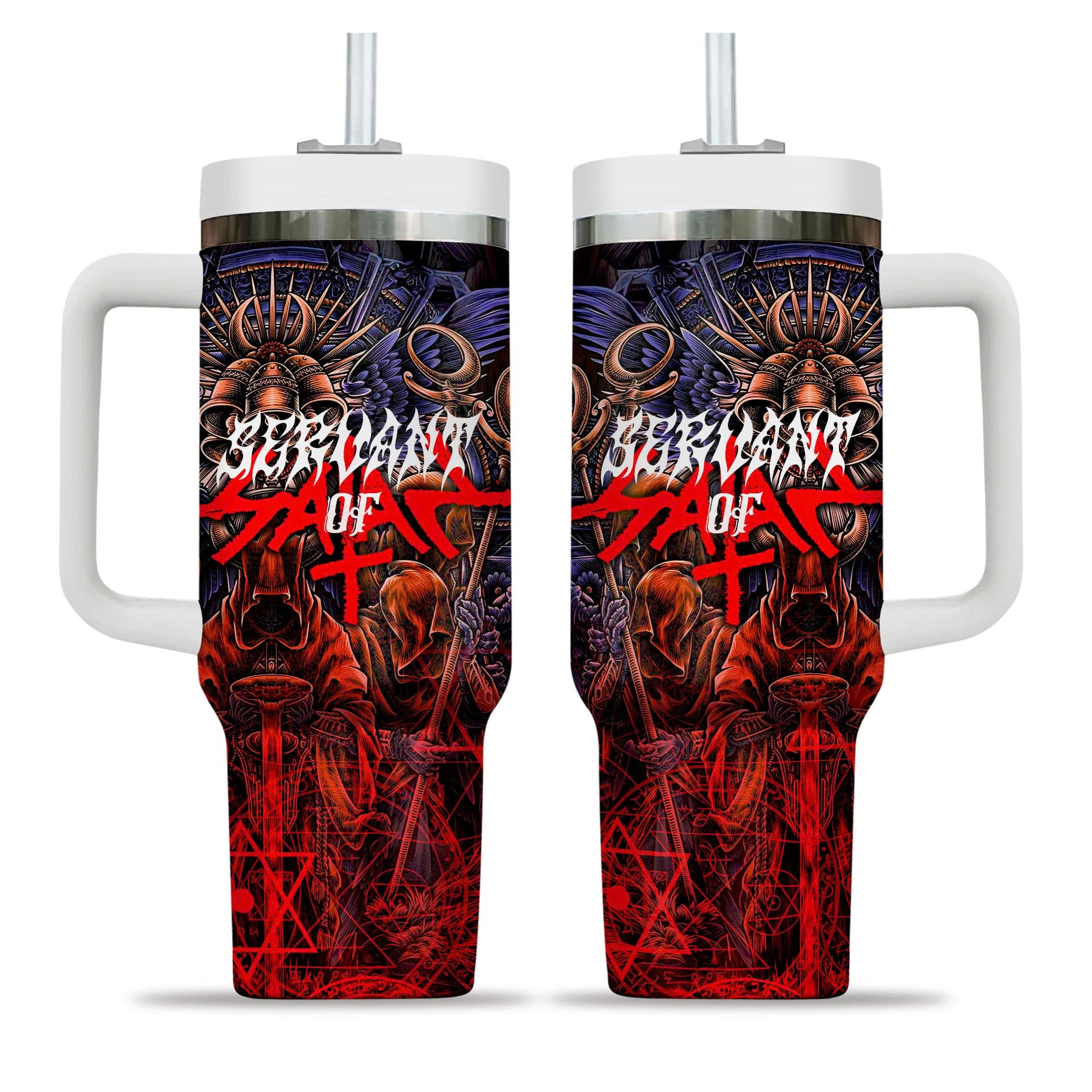 Servant Of Satan Design Halloween Vibes Handle With Tumbler – Size 40oz- TH02