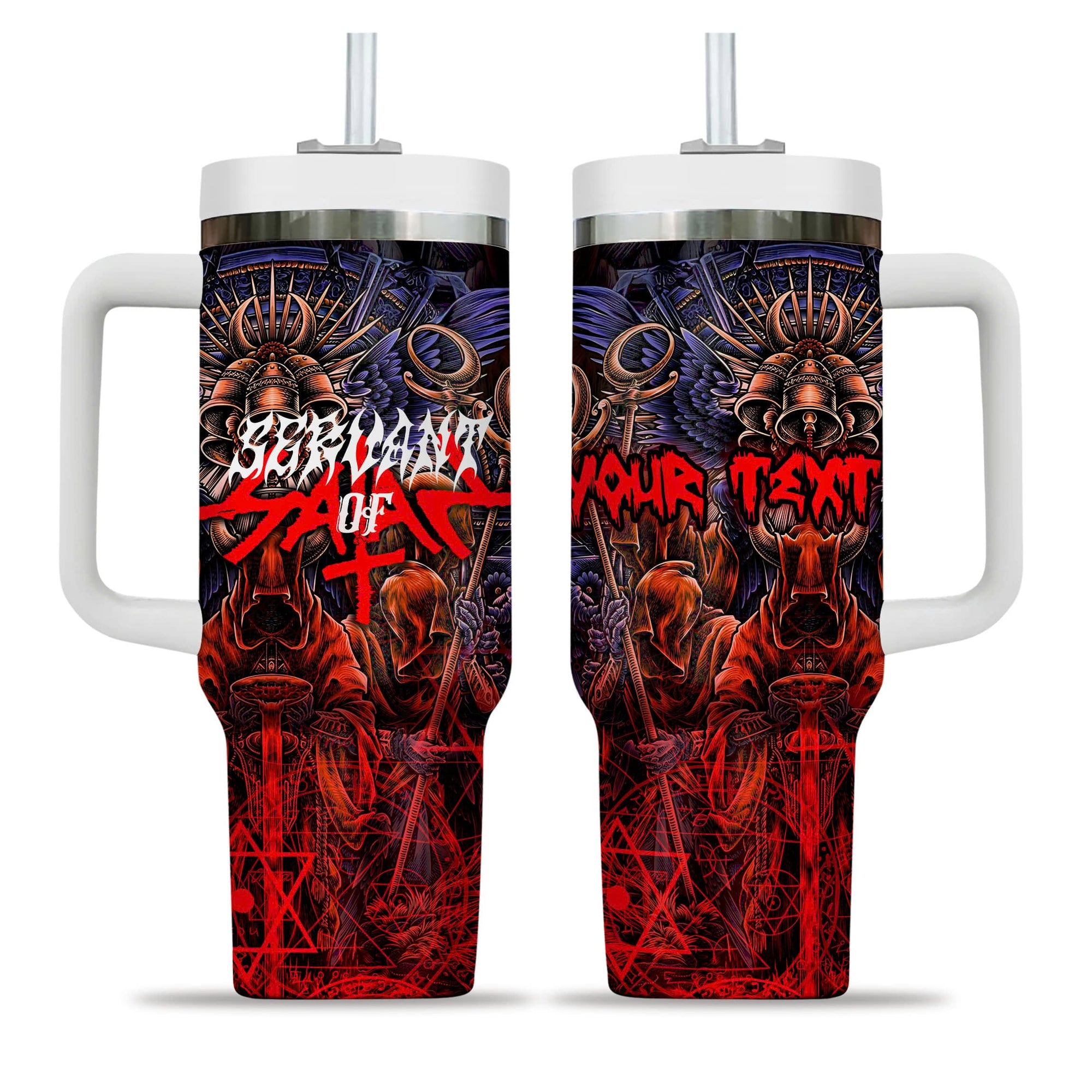 Personalised Servant Of Satan Design Halloween Vibes Handle With Tumbler – Size 40oz- TH02