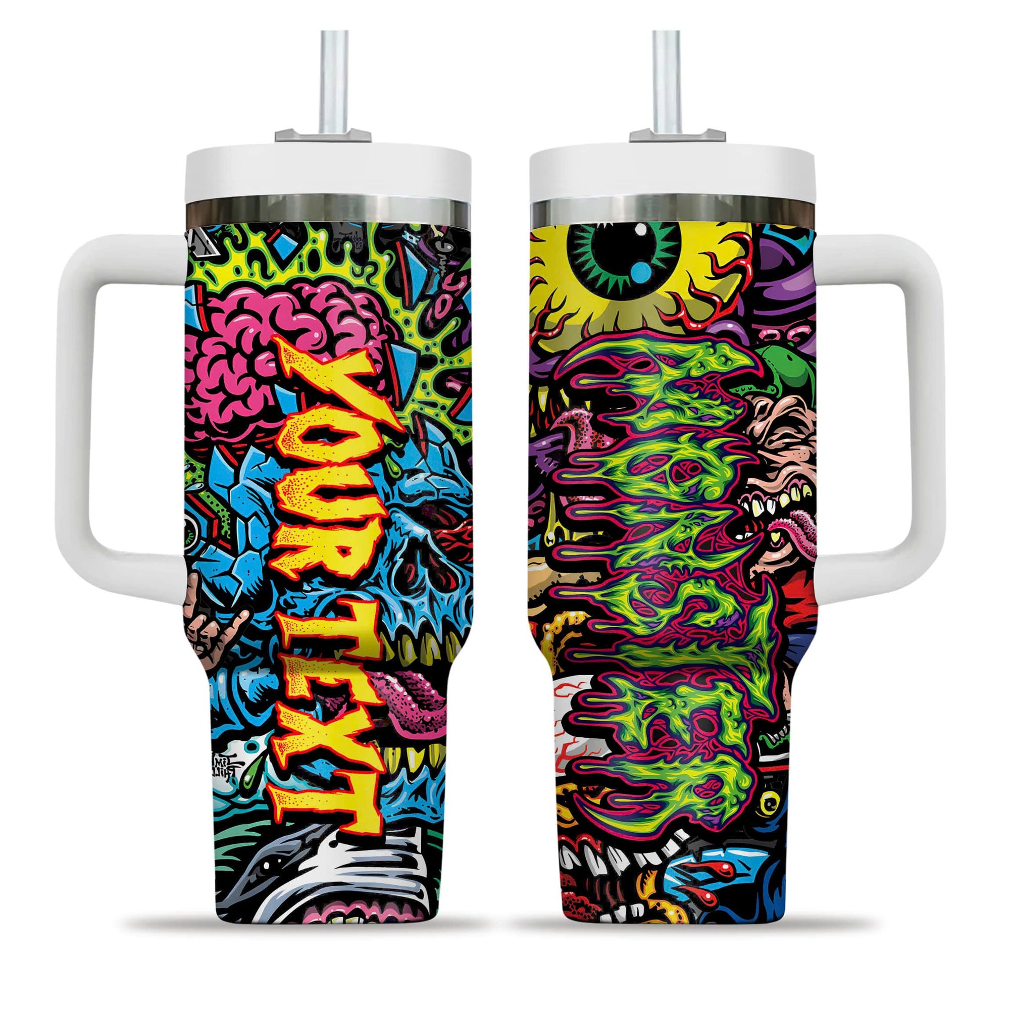 Personalised Monster Mashup Design Halloween Vibes Handle With Tumbler – Size 40oz - TH02