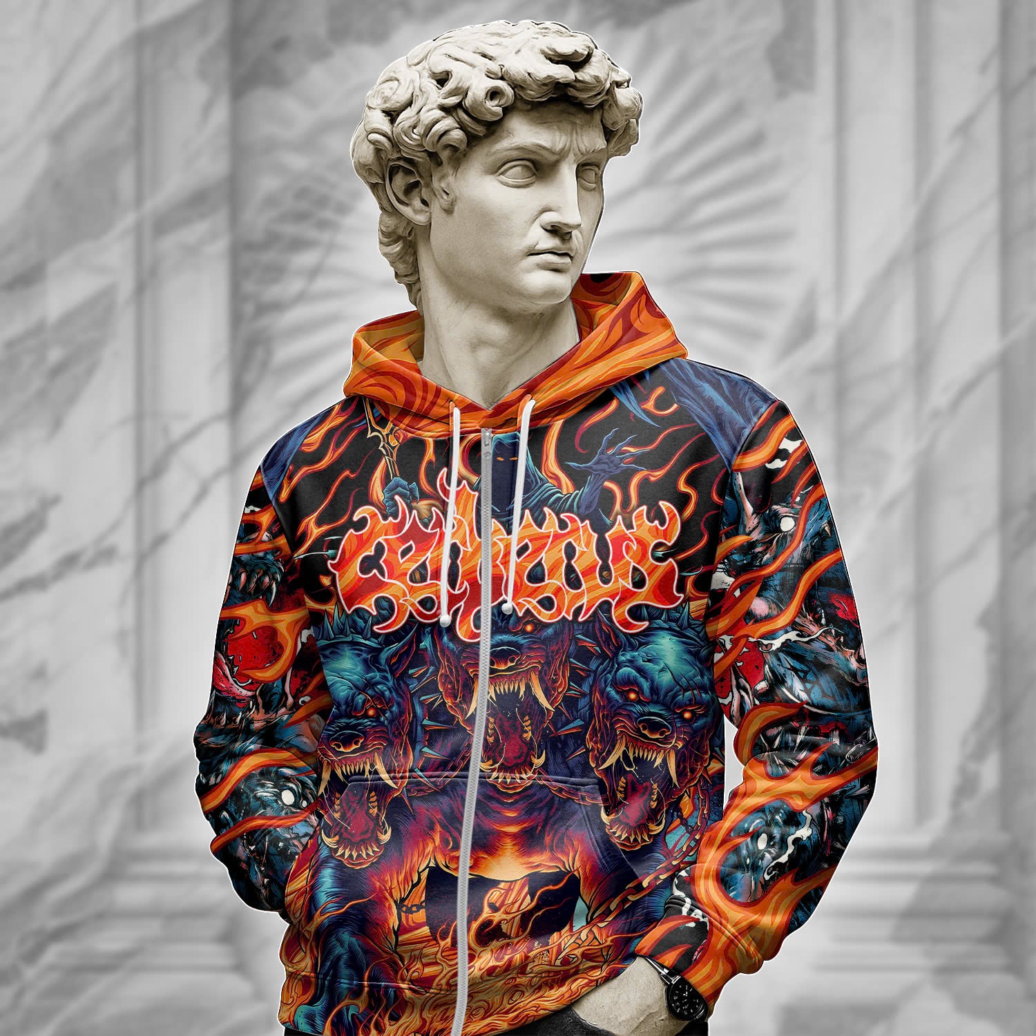 Personalised Cerberus Flame Design Halloween Vibes Hoodie - TH02
